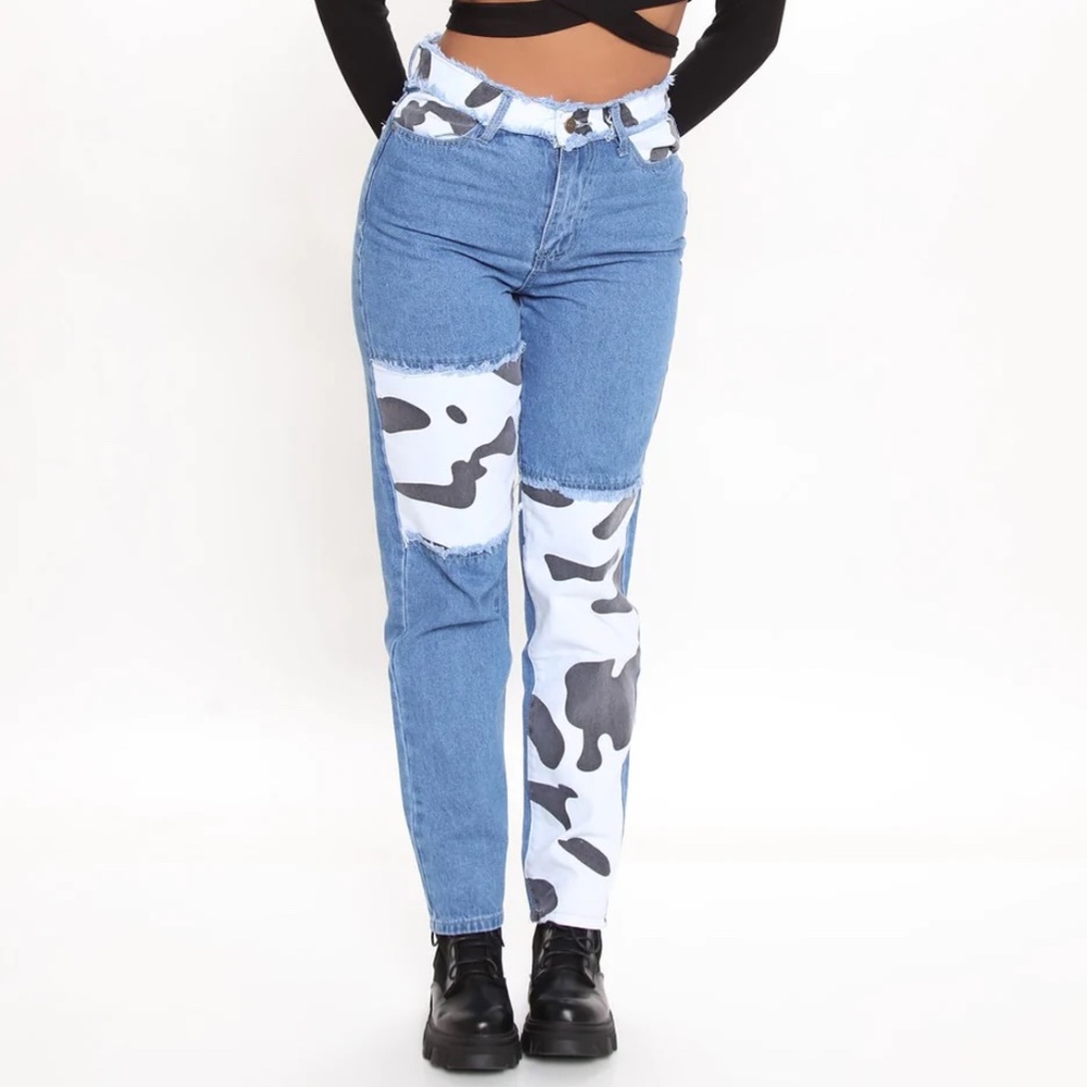 🐄 Cow Print Colorblocked Mom Jeans | Size 11 | NEW 🐄